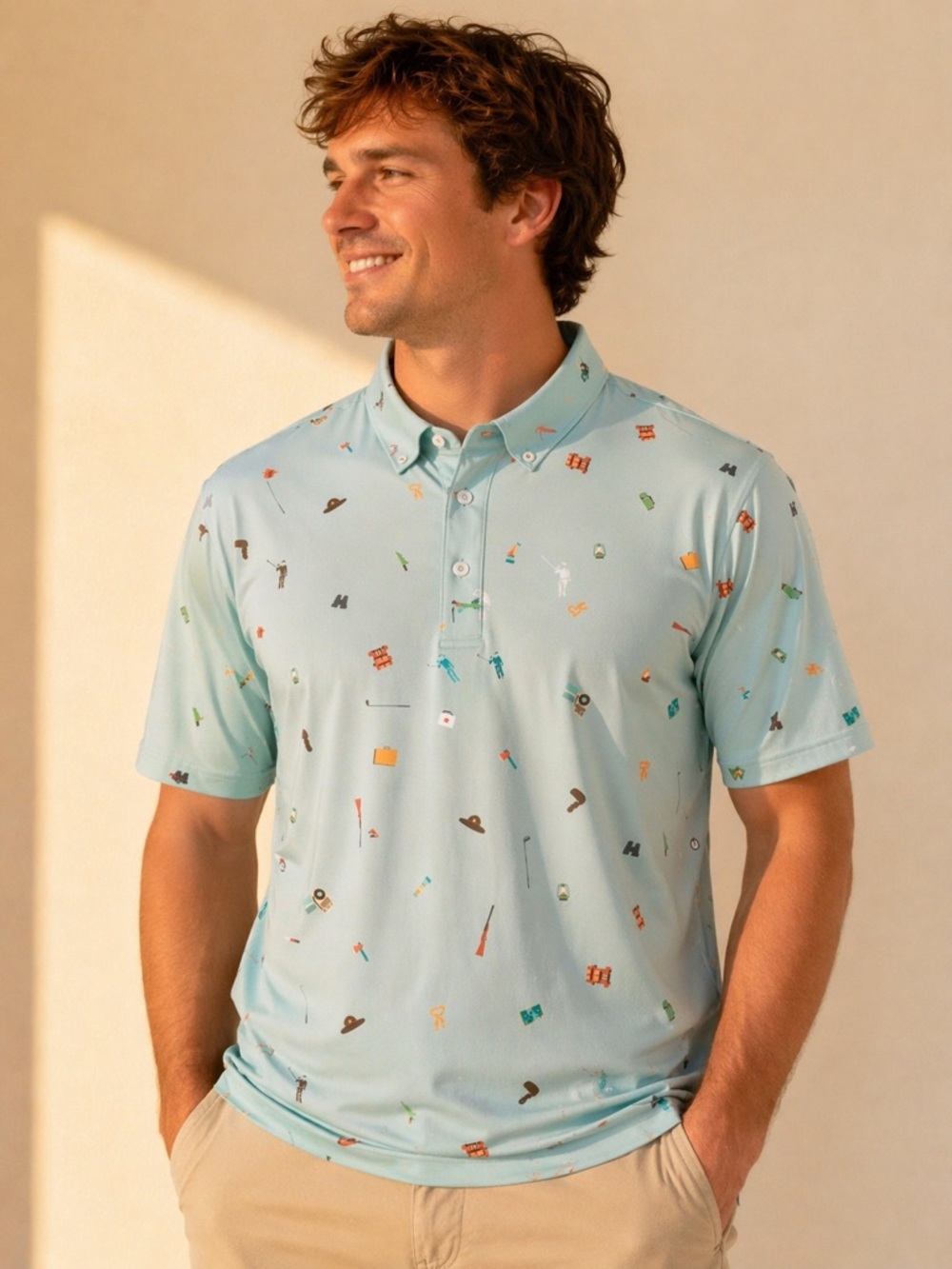 William Murray Golf Light Blue Happy Glamping Novelty Polo